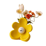 Maxbell Ceramic Vase with Flower Ornamnet Decorative Flower Vase for Wedding Desktop lemon yellow