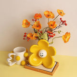 Maxbell Ceramic Vase with Flower Ornamnet Decorative Flower Vase for Wedding Desktop lemon yellow