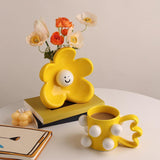 Maxbell Ceramic Vase with Flower Ornamnet Decorative Flower Vase for Wedding Desktop lemon yellow