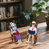 Maxbell 2x Halloween Skull Statue Funny Skeleton Figurines for Garden Desk Bookshelf