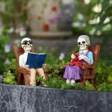 Maxbell 2x Halloween Skull Statue Funny Skeleton Figurines for Garden Desk Bookshelf