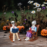 Maxbell 2x Halloween Skull Statue Funny Skeleton Figurines for Garden Desk Bookshelf