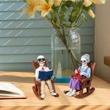 Maxbell 2x Halloween Skull Statue Funny Skeleton Figurines for Garden Desk Bookshelf
