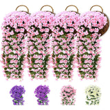 Maxbell 4x Artificial Hanging Flowers Fake Hanging Plants for Courtyard Porch Garden Pink