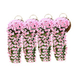 Maxbell 4x Artificial Hanging Flowers Fake Hanging Plants for Courtyard Porch Garden Pink