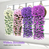 Maxbell 4x Artificial Hanging Flowers Fake Hanging Plants for Courtyard Porch Garden Purple Blue