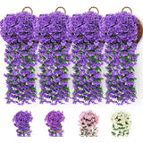 Maxbell 4x Artificial Hanging Flowers Fake Hanging Plants for Courtyard Porch Garden Purple Blue