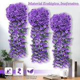 Maxbell 4x Artificial Hanging Flowers Fake Hanging Plants for Courtyard Porch Garden Purple Blue