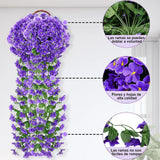 Maxbell 4x Artificial Hanging Flowers Fake Hanging Plants for Courtyard Porch Garden Purple Blue