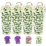 Maxbell 4x Artificial Hanging Flowers Fake Hanging Plants for Courtyard Porch Garden White
