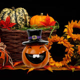 Maxbell Collectible Figurine Resin Sculpture Halloween Pumpkin Statue with Witch Hat 6.1x6.1x8.6cm Smile