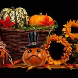 Maxbell Collectible Figurine Resin Sculpture Halloween Pumpkin Statue with Witch Hat 7x6.6x9.6cm Sad