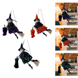 Maxbell Halloween Hanging Witch on Broom Tree Prop Party Bar Flying Witch Wall Decor Violet