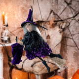 Maxbell Halloween Hanging Witch on Broom Tree Prop Party Bar Flying Witch Wall Decor Violet