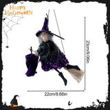 Maxbell Halloween Hanging Witch on Broom Tree Prop Party Bar Flying Witch Wall Decor Violet