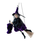 Maxbell Halloween Hanging Witch on Broom Tree Prop Party Bar Flying Witch Wall Decor Violet