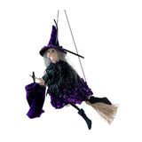 Maxbell Halloween Hanging Witch on Broom Tree Prop Party Bar Flying Witch Wall Decor Violet
