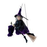 Maxbell Halloween Hanging Witch on Broom Tree Prop Party Bar Flying Witch Wall Decor Violet