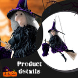Maxbell Halloween Hanging Witch on Broom Tree Prop Party Bar Flying Witch Wall Decor Violet