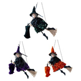 Maxbell Halloween Hanging Witch on Broom Tree Prop Party Bar Flying Witch Wall Decor Violet