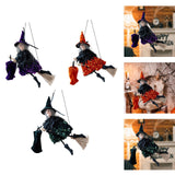 Maxbell Halloween Hanging Witch on Broom Tree Prop Party Bar Flying Witch Wall Decor Violet