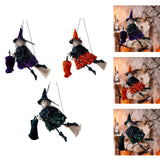 Maxbell Halloween Hanging Witch on Broom Tree Prop Party Bar Flying Witch Wall Decor Violet