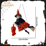 Maxbell Halloween Hanging Witch on Broom Tree Prop Party Bar Flying Witch Wall Decor Orange