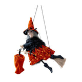 Maxbell Halloween Hanging Witch on Broom Tree Prop Party Bar Flying Witch Wall Decor Orange