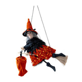 Maxbell Halloween Hanging Witch on Broom Tree Prop Party Bar Flying Witch Wall Decor Orange
