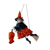 Maxbell Halloween Hanging Witch on Broom Tree Prop Party Bar Flying Witch Wall Decor Orange