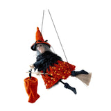 Maxbell Halloween Hanging Witch on Broom Tree Prop Party Bar Flying Witch Wall Decor Orange