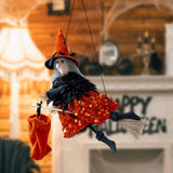 Maxbell Halloween Hanging Witch on Broom Tree Prop Party Bar Flying Witch Wall Decor Orange