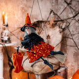 Maxbell Halloween Hanging Witch on Broom Tree Prop Party Bar Flying Witch Wall Decor Orange