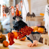 Maxbell Halloween Hanging Witch on Broom Tree Prop Party Bar Flying Witch Wall Decor Orange