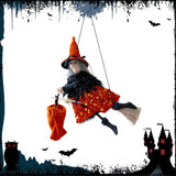 Maxbell Halloween Hanging Witch on Broom Tree Prop Party Bar Flying Witch Wall Decor Orange