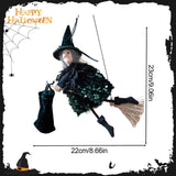 Maxbell Halloween Hanging Witch on Broom Tree Prop Party Bar Flying Witch Wall Decor Green
