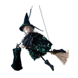 Maxbell Halloween Hanging Witch on Broom Tree Prop Party Bar Flying Witch Wall Decor Green