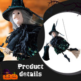Maxbell Halloween Hanging Witch on Broom Tree Prop Party Bar Flying Witch Wall Decor Green