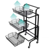 Maxbell 3 Tier Rolling Utility Cart Mobile Trolley for Laundry Room Farmhouse Office Black