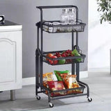 Maxbell 3 Tier Rolling Utility Cart Mobile Trolley for Laundry Room Farmhouse Office Black
