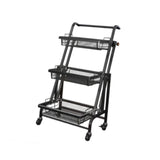 Maxbell 3 Tier Rolling Utility Cart Mobile Trolley for Laundry Room Farmhouse Office Black