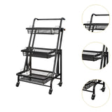 Maxbell 3 Tier Rolling Utility Cart Mobile Trolley for Laundry Room Farmhouse Office Black
