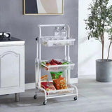 Maxbell 3 Tier Rolling Utility Cart Mobile Trolley for Laundry Room Farmhouse Office White