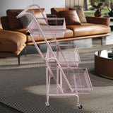Maxbell 3 Tier Rolling Utility Cart Mobile Trolley for Laundry Room Farmhouse Office Pink