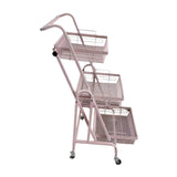 Maxbell 3 Tier Rolling Utility Cart Mobile Trolley for Laundry Room Farmhouse Office Pink