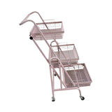 Maxbell 3 Tier Rolling Utility Cart Mobile Trolley for Laundry Room Farmhouse Office Pink