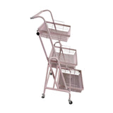 Maxbell 3 Tier Rolling Utility Cart Mobile Trolley for Laundry Room Farmhouse Office Pink