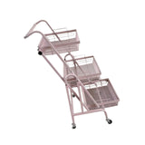 Maxbell 3 Tier Rolling Utility Cart Mobile Trolley for Laundry Room Farmhouse Office Pink
