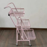 Maxbell 3 Tier Rolling Utility Cart Mobile Trolley for Laundry Room Farmhouse Office Pink