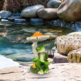 Maxbell Mushroom Frog Figurine Funny Resin Ornament Sculpture for Lawn Garden Office Yellow